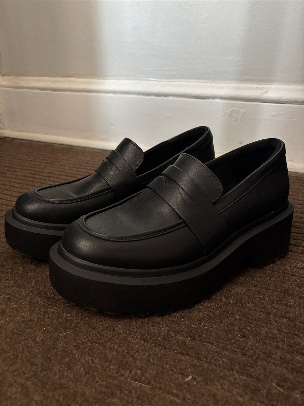 Chunky Platform Penny Loafers in Black